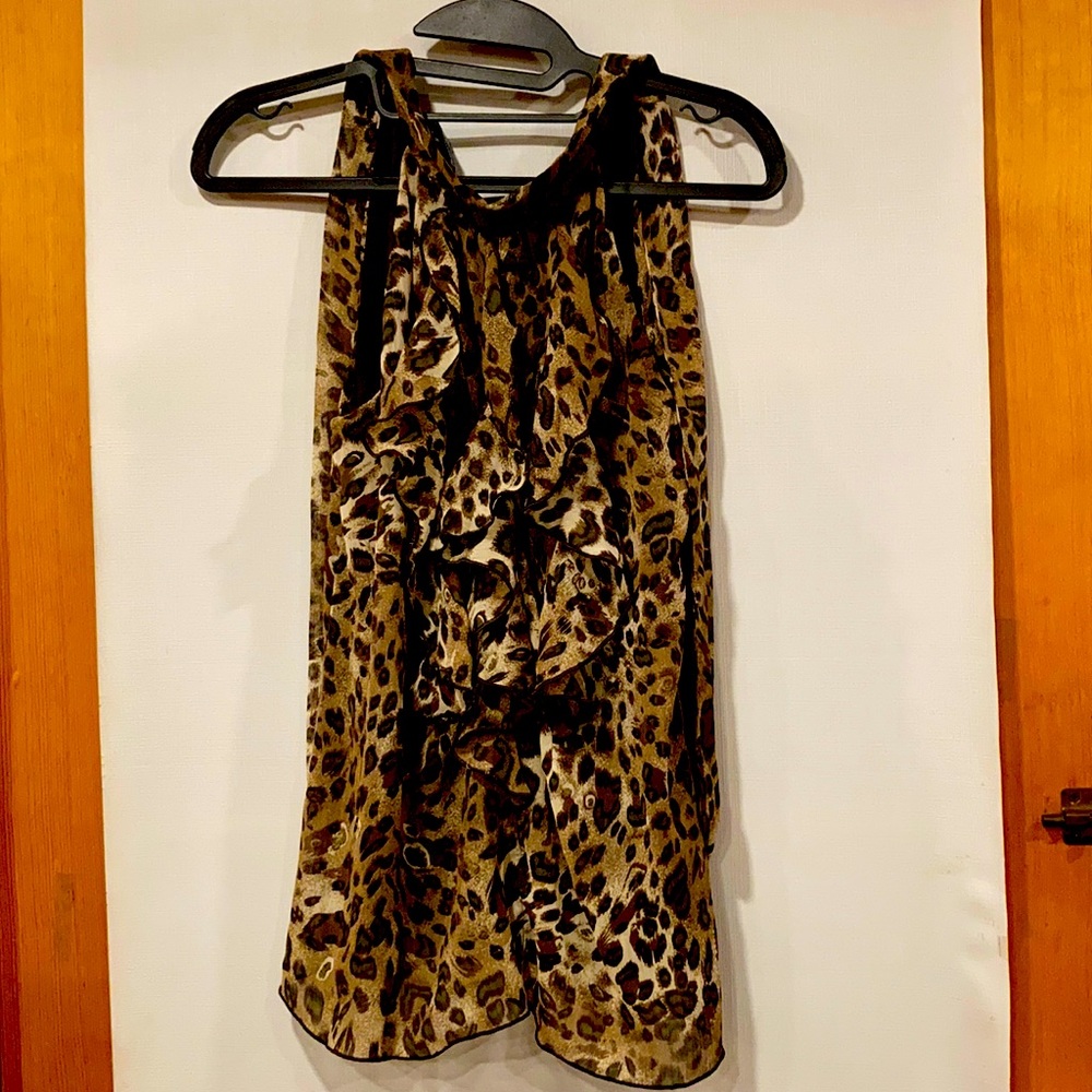 Ruffle animal print sleeveless blouse